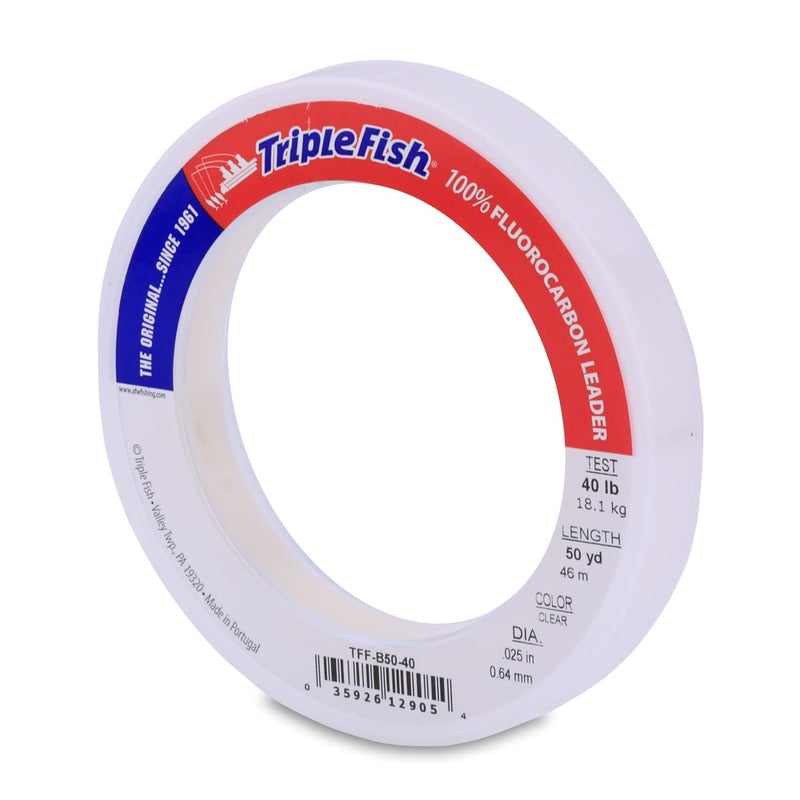 Triple Fish 100% Fluorocarbon Leader, 40 lb / 18.1 kg Test, 0.025 in / 0.64 mm Dia, Clear, 50 yd / 46 m - Image 1